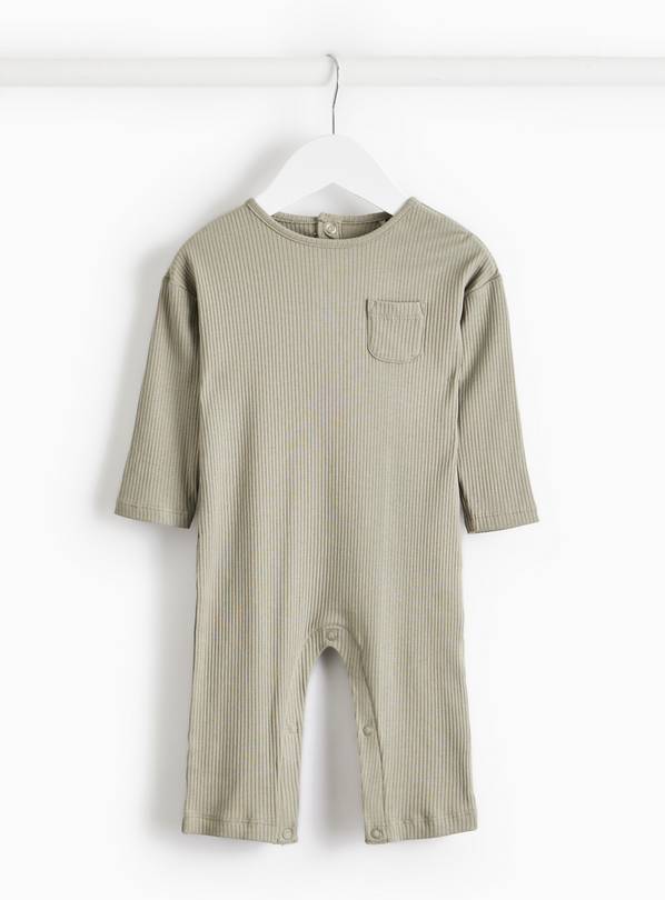 Khaki Ribbed Long Sleeve Romper 9-12 months